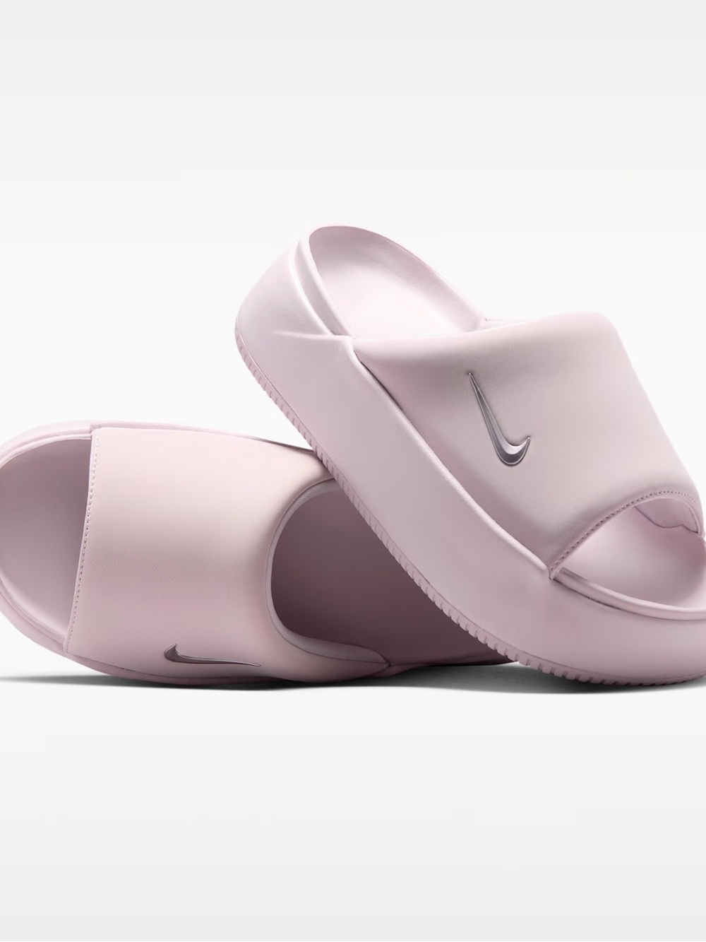 Nike Women’s Calm Light Pink Platform Slide Sandals with Silver Swoosh